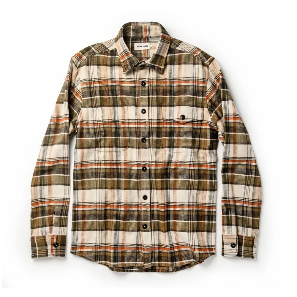 Taylor Stitch Crater Shirt in Tan Plaid, size 46
